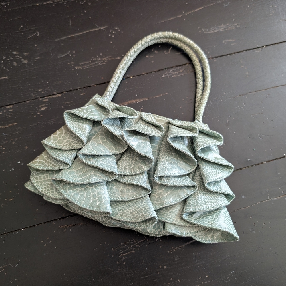 SR Squared by Sondra Roberts Small Green Faux Snakeskin Handbag Mob Wife Chic